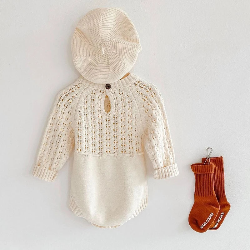 2025 Spring Baby Clothes Girls Romper Autumn Long Sleeve Baby Girl Knit Hollow Out Rompers Baby Jumpsuit Baby Clothes