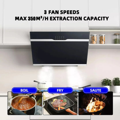 TopStrong Wall Mount 60 cm Stainless steel Easy Clean Filters Black Extractor Hood YYWH4060
