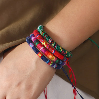 24pcs Bohemian 2 Style Woven Bracelets Set, Random Colorful Cloth Art Friendship Surf Bracelet For Men Women