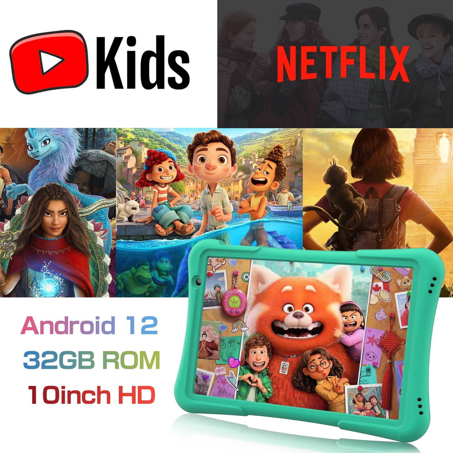 PRITOM 10 inch Kids Android Tablet, 4GB(2+2)+32GB, Quad Core, 6000 mAh, WiFi 6, Dual Camera, Bluetooth, Toddler Tablet