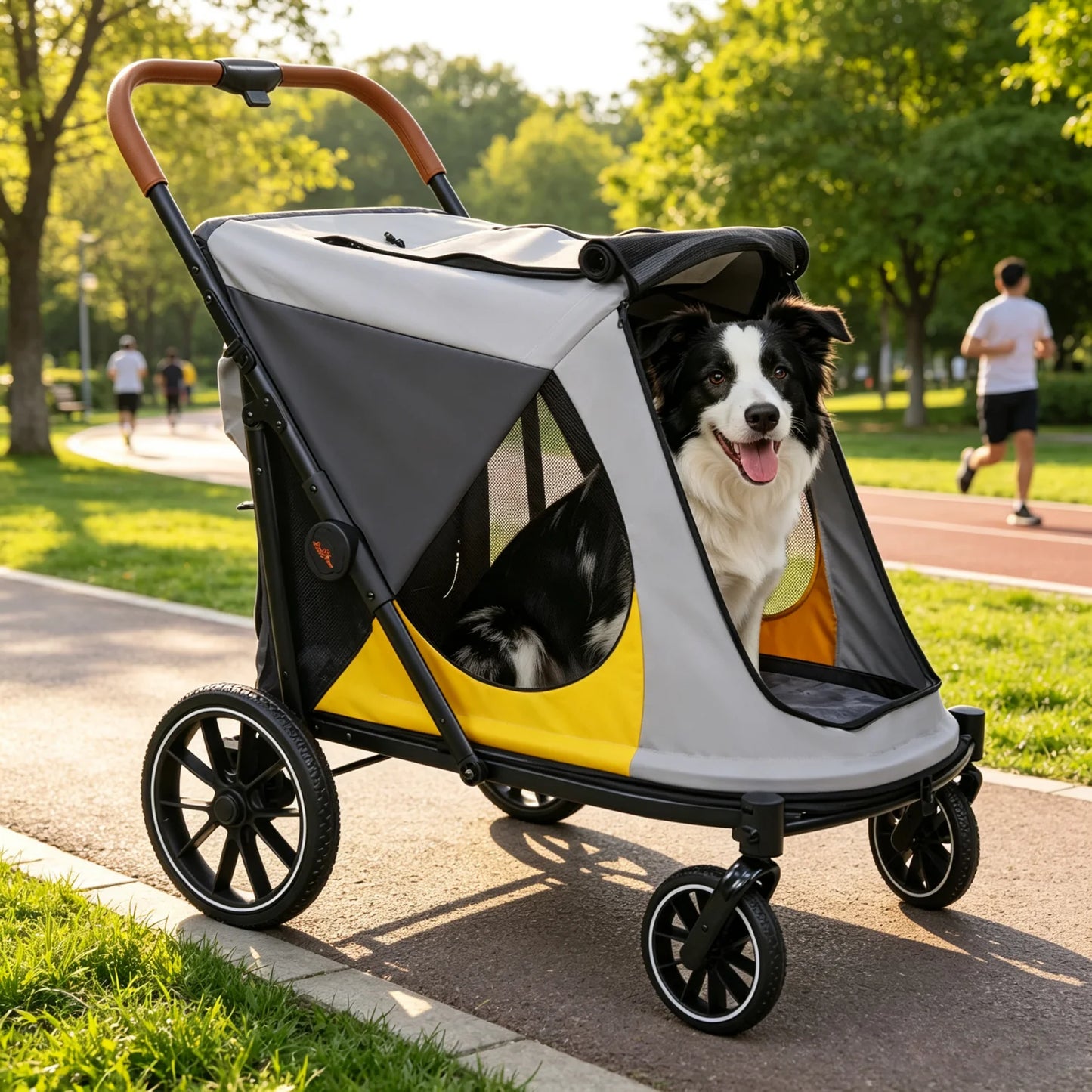 One-Click Folding Dog Stroller for Large Dogs Outdoor Pet Jogger Wagon Stroller Carrier with Storage Pockets 4 Wheels Pet Travel Stroller