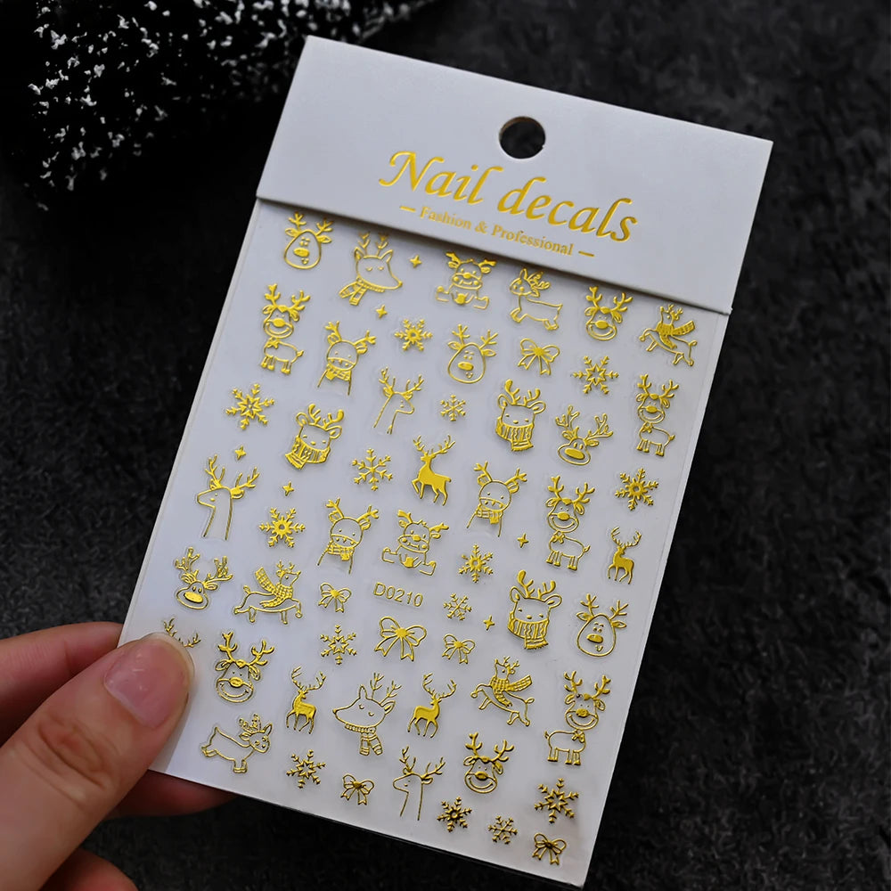 Winter Christmas Atmosphere Nail Stickers Snowman Snowflake Wapiti Self-adhesive High Quality Cute Nail Stickers Nail Art Deco