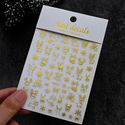 Winter Christmas Atmosphere Nail Stickers Snowman Snowflake Wapiti Self-adhesive High Quality Cute Nail Stickers Nail Art Deco