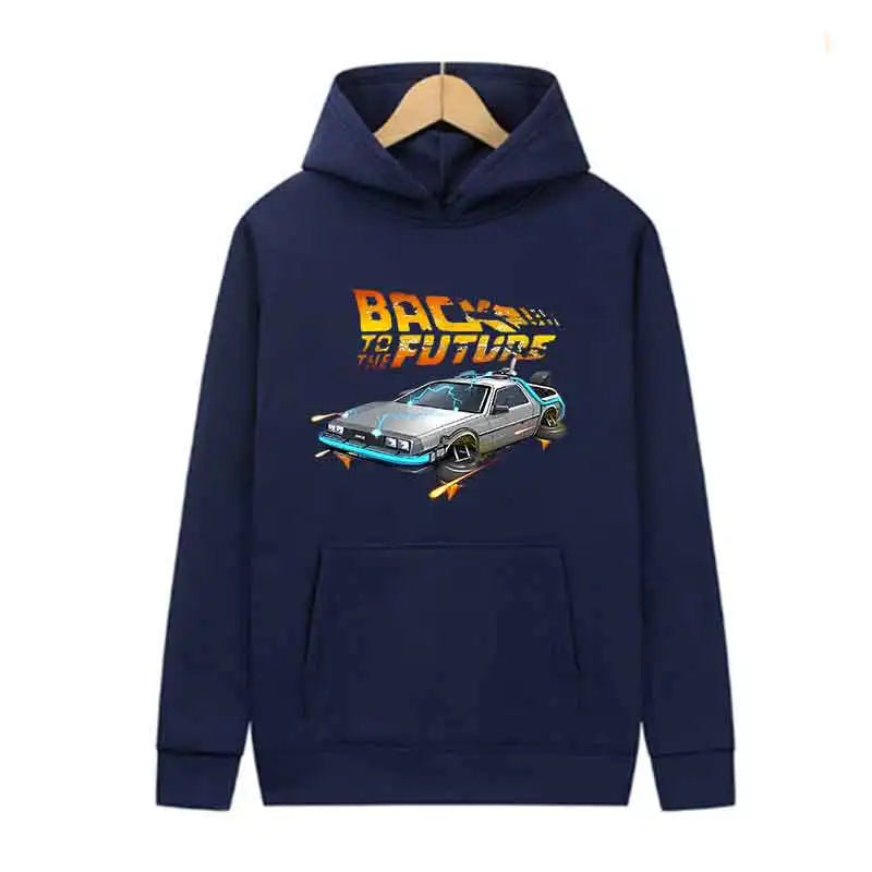 Back To The Future Retro DeLorean Car Print Hoodie Long Sleeve Tops Men Casual Streetwear Pullover Spring Autumn Unisex Clothing
