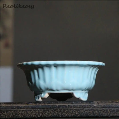Chinese Style Purple Sand Flowerpot Home Desktop Ceramic Bonsai Pot Small Portable Handmade Succulent Glaze Flower Pots LC373
