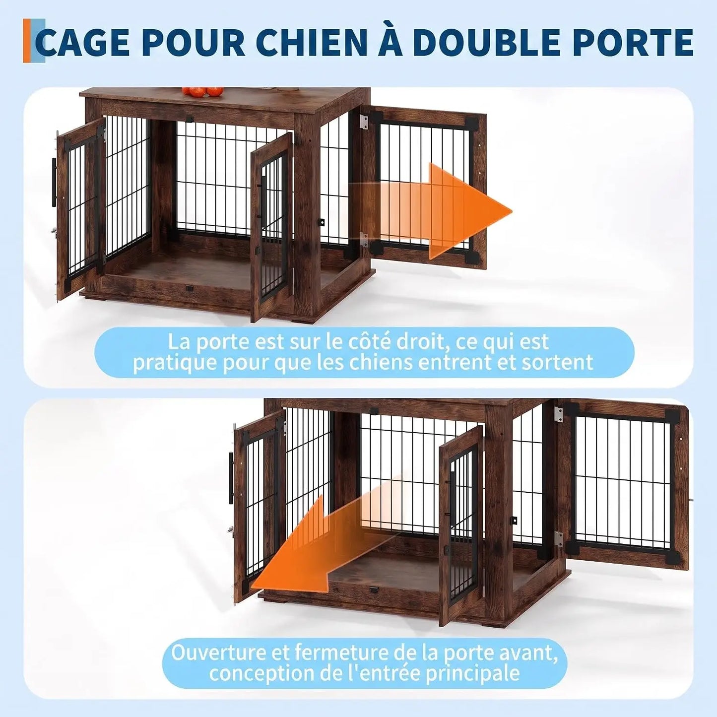 Garvee Wooden Dog Crate Furniture 80×60×66cm, Rustic Brown Pet Kennel with Openable Top and Double Lockable Doors, Bite Resistant Escape Proof Indoor Dog House Side Table