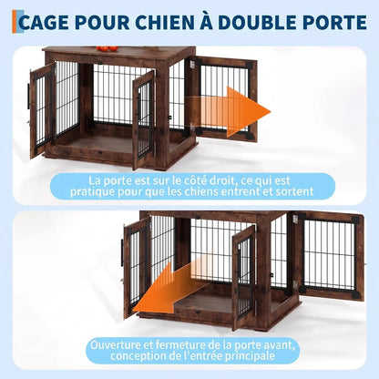 Garvee Wooden Dog Crate Furniture 80×60×66cm, Rustic Brown Pet Kennel with Openable Top and Double Lockable Doors, Bite Resistant Escape Proof Indoor Dog House Side Table