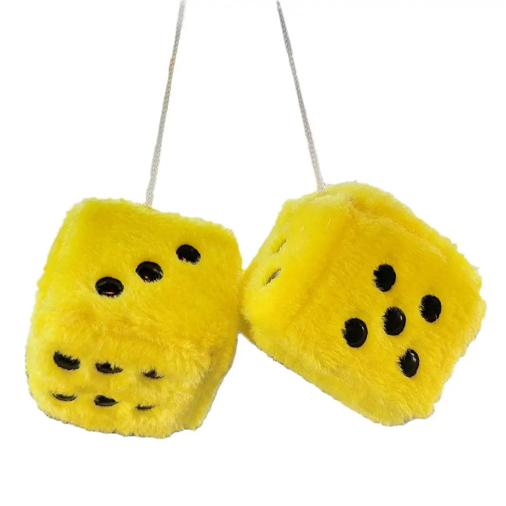 2pcs Big Long Hair Hot Stamping Dot Dice Plush Toy Cube Pendant Car Ornament Sieve Anime Car Decoration Accessories Auto Pendant
