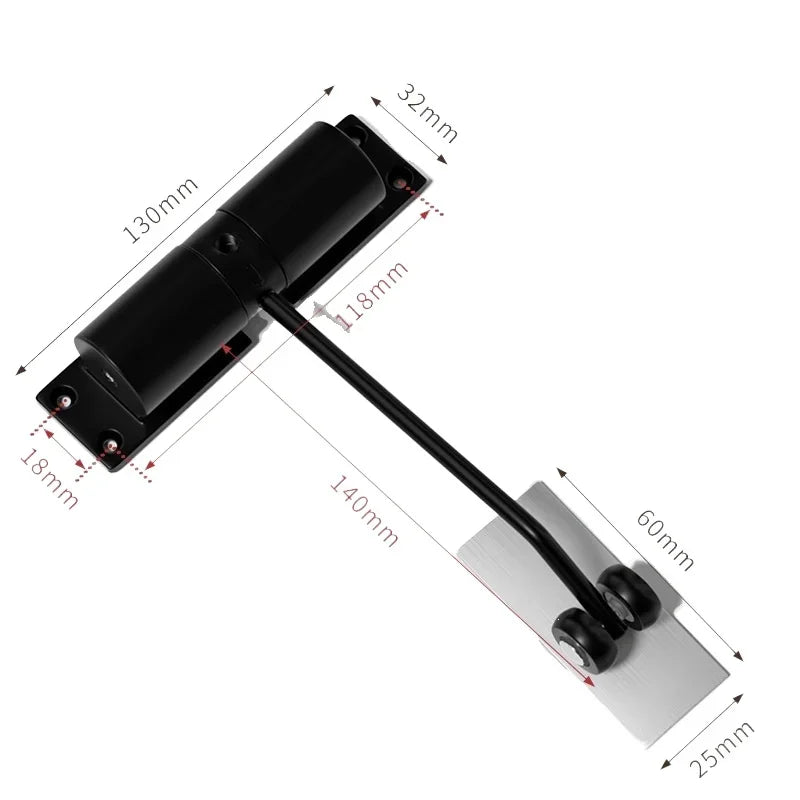 180 Degree Automatic Door Closer Metal Adjustable Heavy Duty Safety Spring Silence Durable Convert Hinged Door Interior Exterior