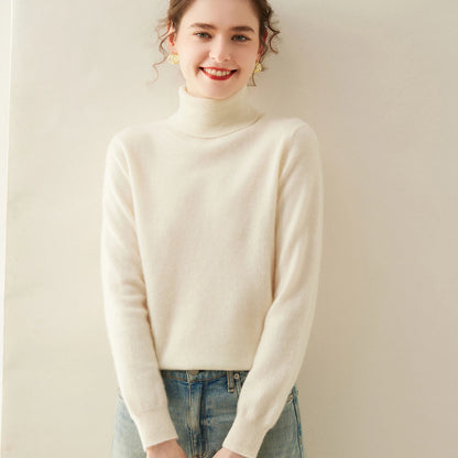Cashmere Sweater Women's Turtleneck Long Sleeved Knitted Pullover 100% Pure Cashmere Base Sweater Korean Version Women's Top