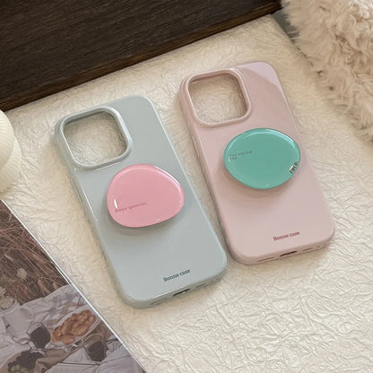 Korean INS Cute Solid Color Phone Case for iPhone 17 16 15 14 13 12 Pro Max Shockproof Protection Back Cover with Bracket