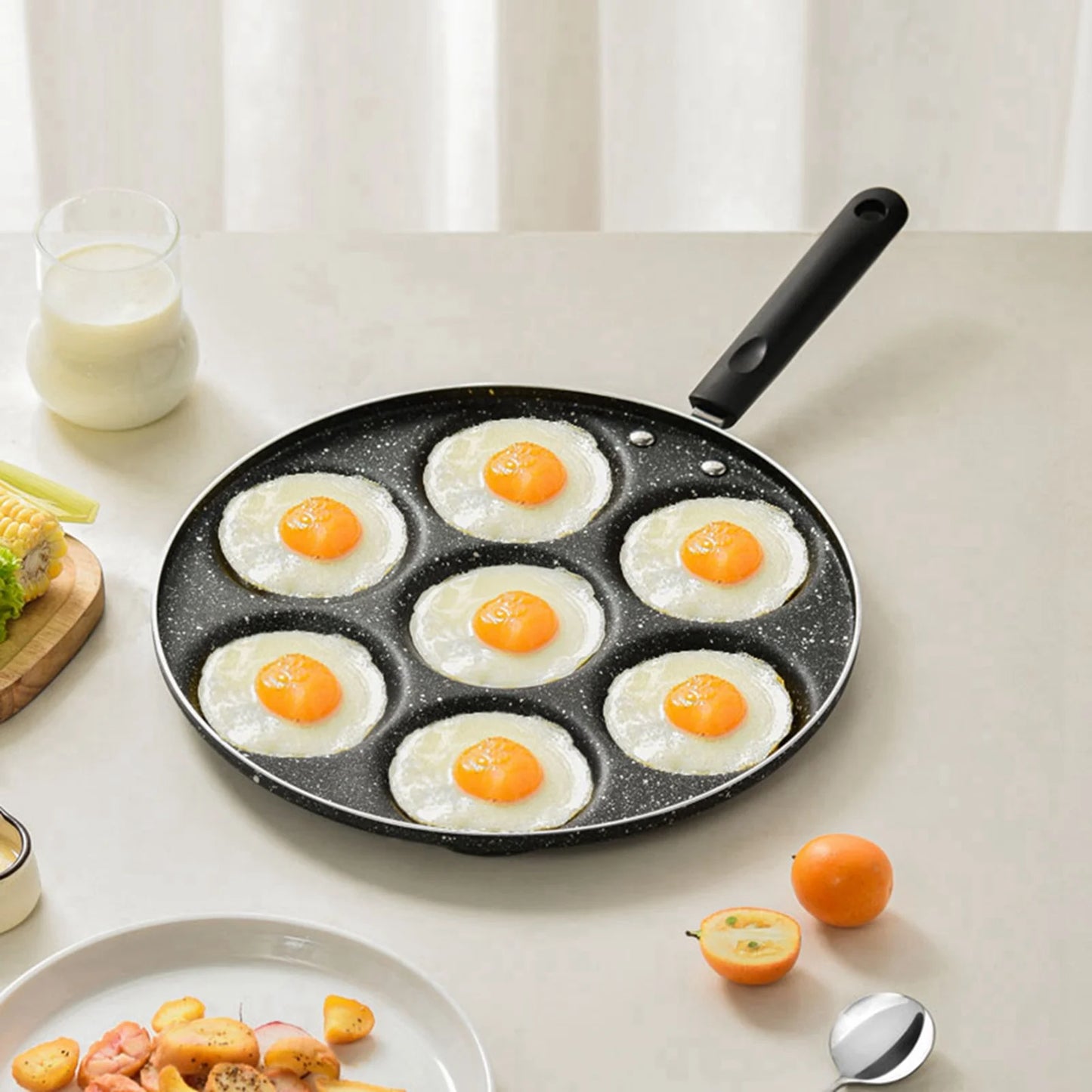 7 Holes Frying Pan Non-stick Egg Burger Mold Household Egg Frying Pan Kitchen Supplies