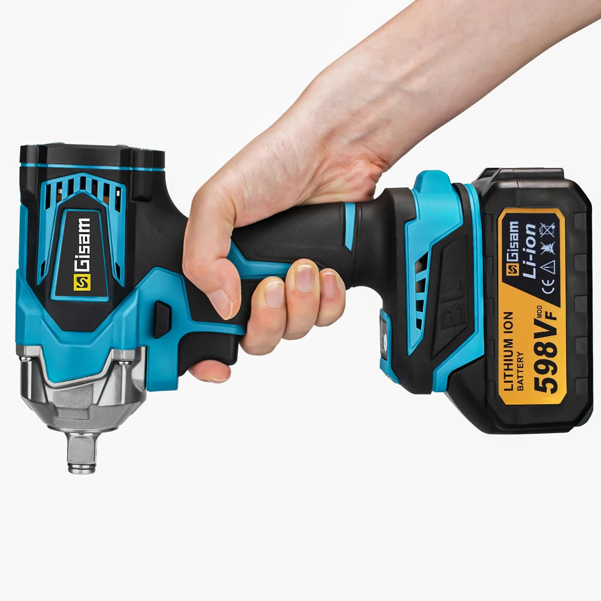 Gisam 1200N.M Torque Brushless Electric Impact Wrench 1/2 inch Cordless Wrench Screwdriver Power Tool for Makita 18V Battery Pin