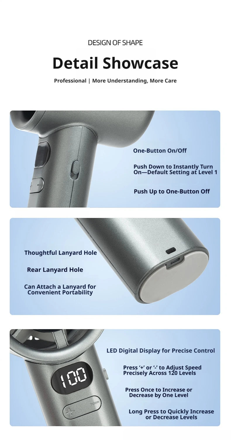 Hot Portable Handheld Fan High-speed Powerful USB RechargeableFans LED Display Essential For Summer Travel MINI  Fan