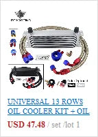 Universal 13 Rows Oil Cooler Kit + Oil Filter Sandwich Adapter + Nylon Stainless Steel Braided An10 Hose W/ PQY Sticker+Box