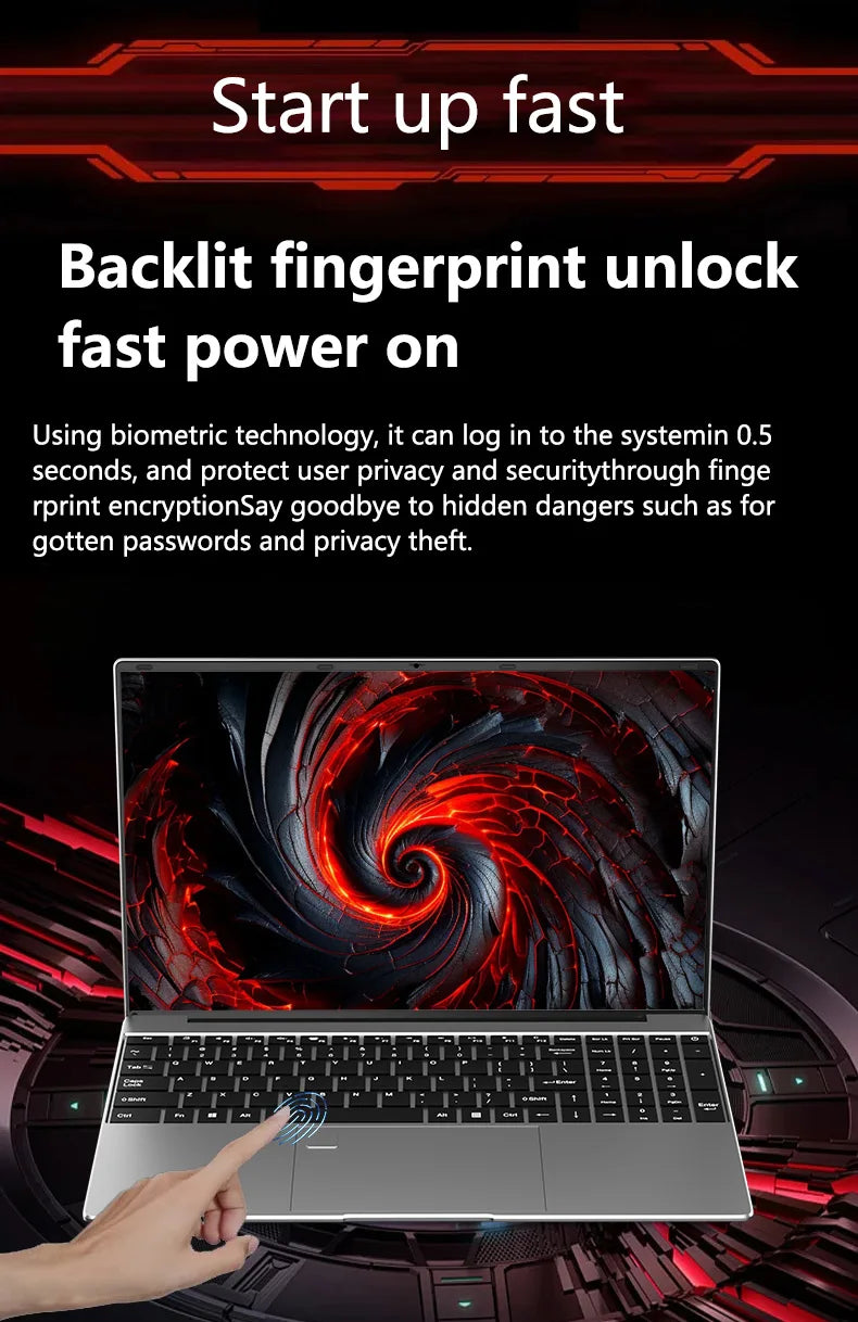 15.6" HOT Laptop 32GB DDR3 512GB 1TB 2TB SSD Windows11 Notebook Pc Gamer Intel 6500Y Office Computer with Backlit Fingerprint