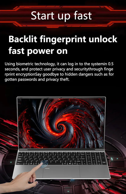 15.6" HOT Laptop 32GB DDR3 512GB 1TB 2TB SSD Windows11 Notebook Pc Gamer Intel 6500Y Office Computer with Backlit Fingerprint
