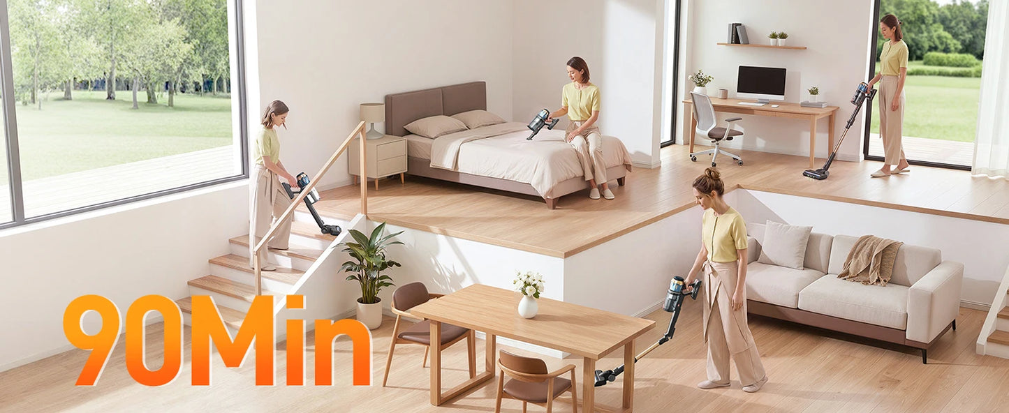 BUTURE S20 Cordless Vacuum Cleaner, 75KPa 650W Powerful Suction, 90 Min Runtime, Freestanding Charging Dock, Removable Battery, Smart Display Stick Vacuum for Pet Hair, Carpets and Hard Floors