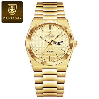 POEDAGAR Top Business Man Watch Luminous Waterproof Stainless Steel Men Wristwatch Date Week Quartz Fashion Casual Men's Watches