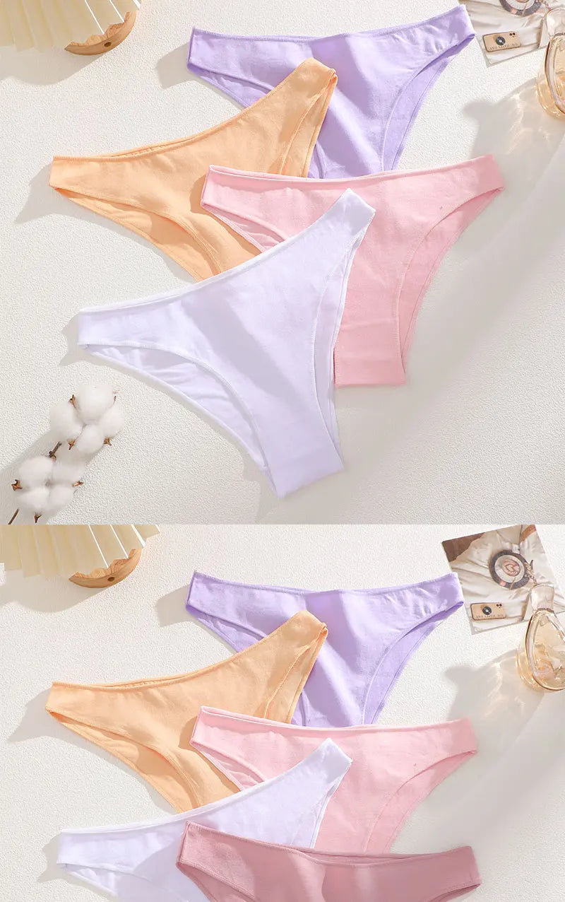 5PCS/Set Cotton Women's Panties Female Underwear Sexy Briefs Lingerie Smooth Comfortable Underpants Solid Color Pantys M-XXL