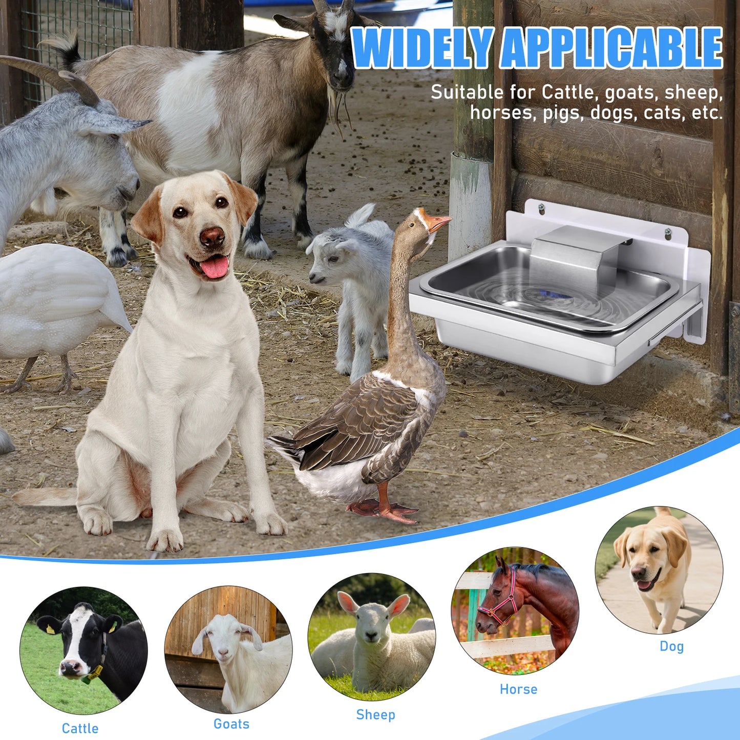 10L Automatic Pet Water Dispenser with 100Cm Metal Hose - Stainless Steel Outdoor Drinking Bowl for Cats, Chickens, And Livestock with Self-Refilling Feature