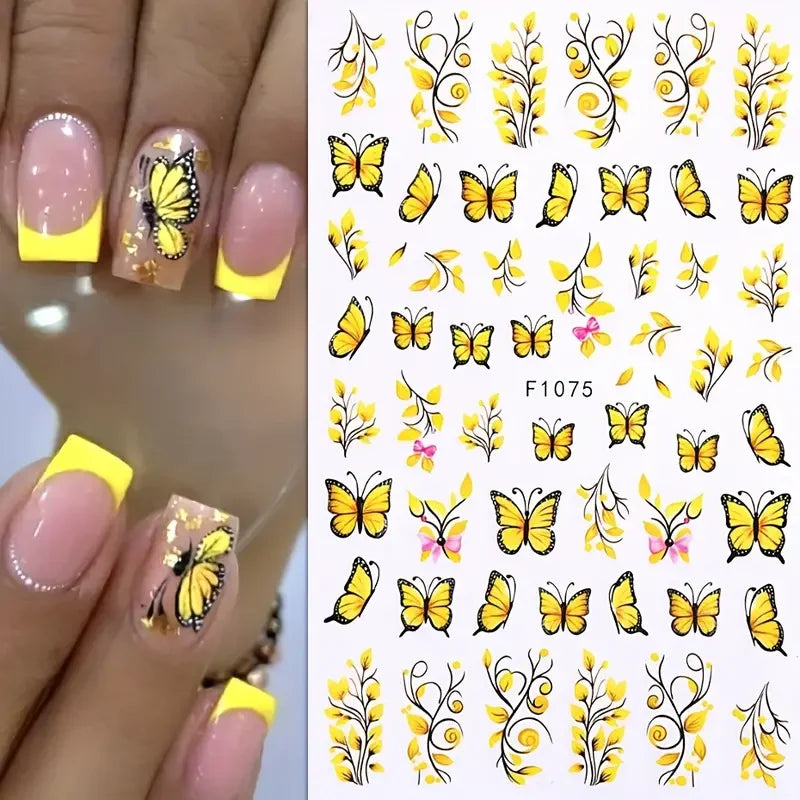 Black and White Love Flowers Line Art 3D Stickers Nail Decals Nail Art Accessories Butterfly Rose Nail Stickers Nail Sliders