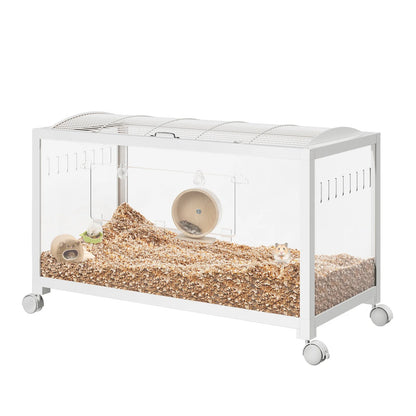 Large Hamster Cage - Metal Frame, Glass Bottom, Acrylic Sides - Chew-Proof Stackable Small Animal Habitat Box with Wheels and Door for Hamsters Gerbils Rats & Small Pets