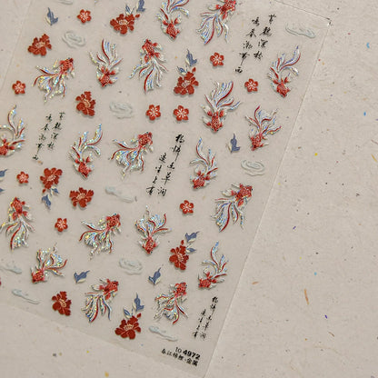 Colorful Water Bubble 5D Nail Art Stickers Goldfish Koi carp Dreamy Polarized Dreamlike Self Adhesive Delicate Manicure Decals