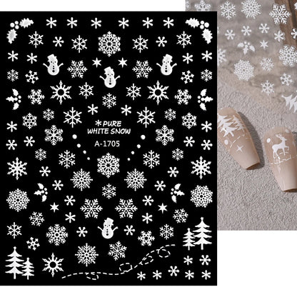 1sheet 3D White Snowflakes Nail Stickers for Christmas Winter Snow Flower Self-adhesive Nail Art Decals DIY Manicure Decorations
