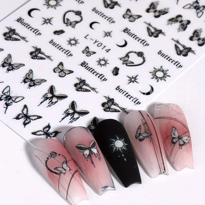 3pcs Luminous Butterfly Nail Decal Stickers Colorful Blue Butterfly Series Design Glow In The Dark Night Polish Sliders Manicure