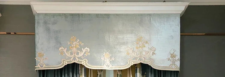 European Embroidered Thickened Blackout Blue Velvet Curtains for Living Room Bedroom Blackout  Lace Luxury Valance Tulle Custom