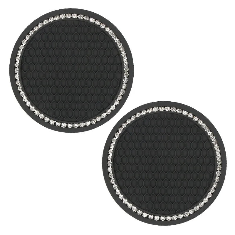 2Pcs Car Bling Rhinestone Cup Holder Drink Pad Interior Decoration Anti-slip Mat Round Durable Coaster Heat Resi Car Accessories