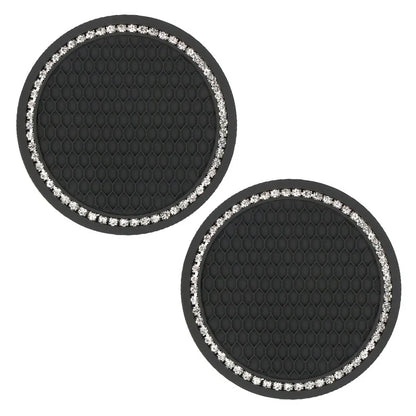 2Pcs Car Bling Rhinestone Cup Holder Drink Pad Interior Decoration Anti-slip Mat Round Durable Coaster Heat Resi Car Accessories