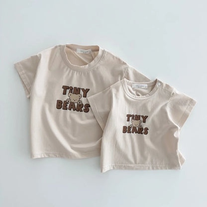 Summer Newborn Infant Baby Girls English Bear Printing Pullover T-Shirt Kids One-Piece Fashion Baby Clothing