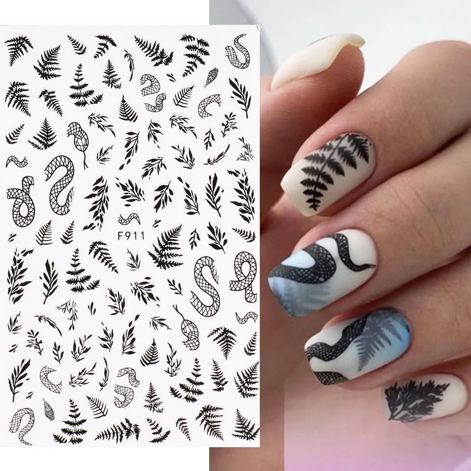 Black and White Love Flowers Line Art 3D Stickers Nail Decals Nail Art Accessories Butterfly Rose Nail Stickers Nail Sliders