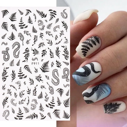Black and White Love Flowers Line Art 3D Stickers Nail Decals Nail Art Accessories Butterfly Rose Nail Stickers Nail Sliders