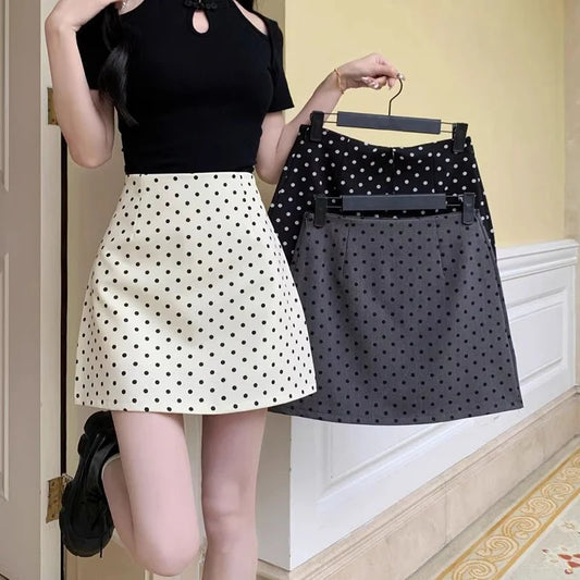 Summer Lady Chic Wave Point A-line Skirts New Female Sweet High Waist Skirts Women Korean Elegant Slim Fit Skirts