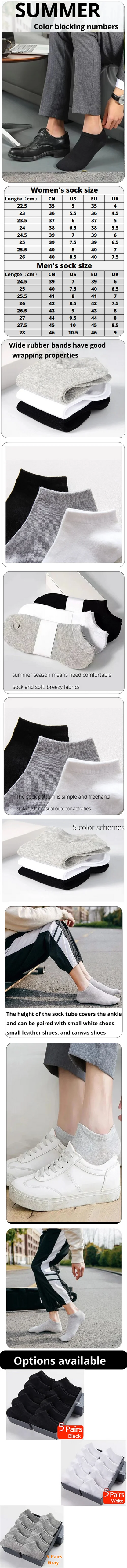 5pairs Mens Socks Boat Black Business Solid Color Breathable Comfortable High Quality Ankle