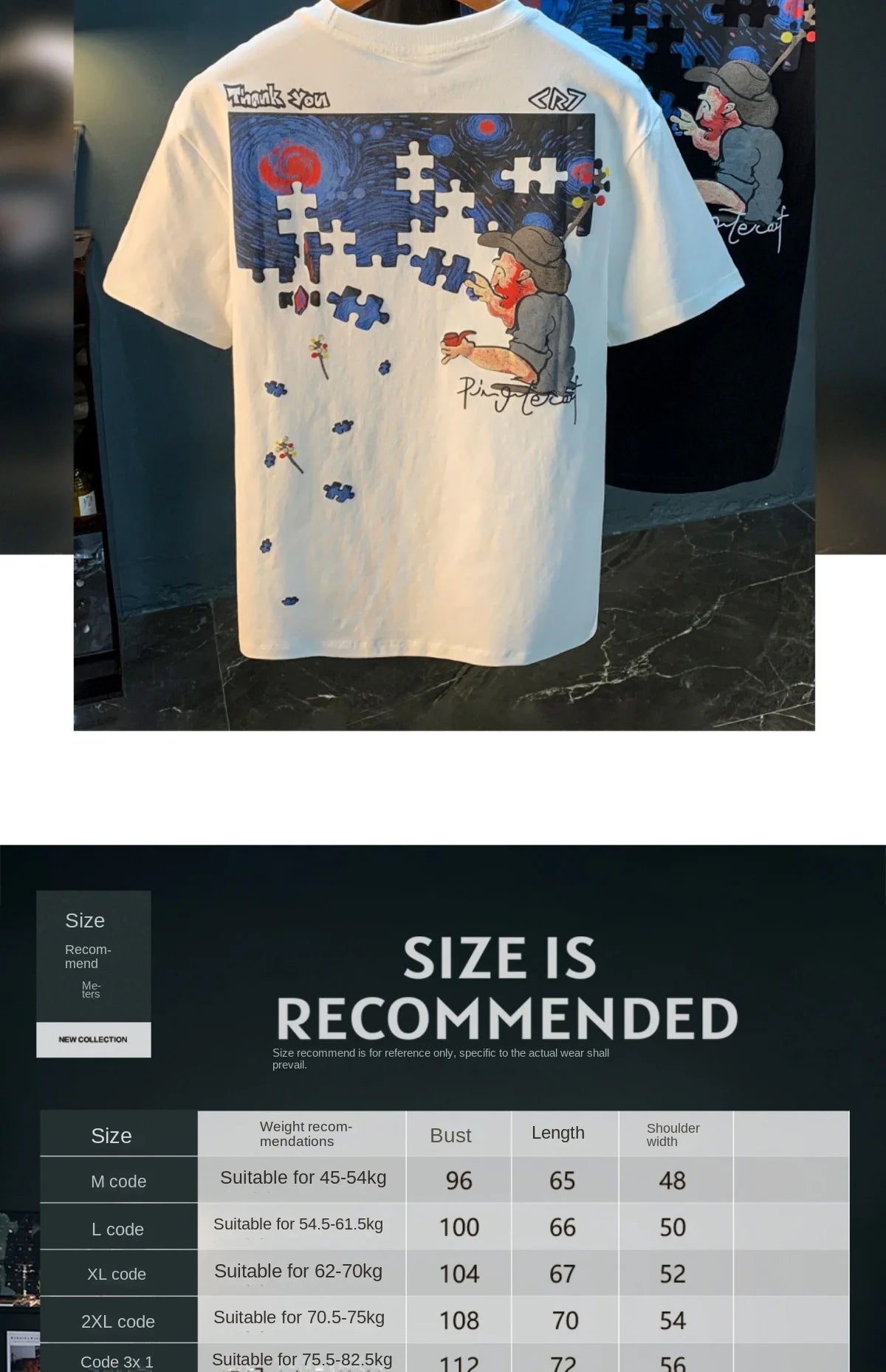 Fashionable men's T-shirt trend abstract artistic print summer loose combed cotton comfortable short sleeved top