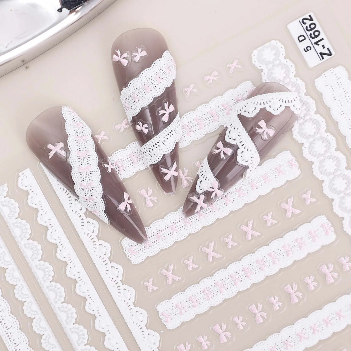 Sweet Bowknot Black Lace Heart Nail Stickers 3D Self Adhesive Nail Art Stickers Japanese Cool Girls Manicure Decorations Decals