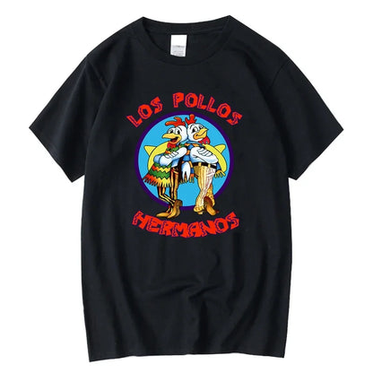 Summer Men's High Quality LOS POLLOS Hermanos Funny Printed T-Shirt Casual Cotton Breathable Tshirt Chicken Brothers Tees Top