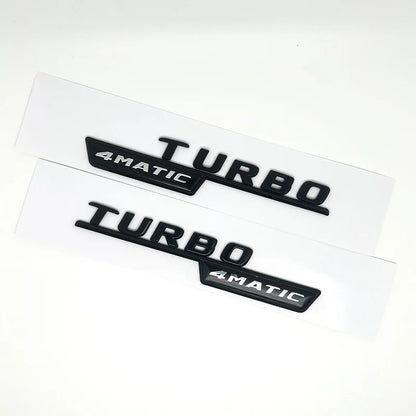 2pcs Car Letters Fender Trim Badge Turbo 4matic Plus Emblem Sticker For Mercedes AMG A45 CLA45 C117 GLA45 GLE53 X247 Accessories
