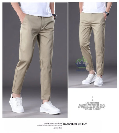 Summer High Quality Cotton Ankle Length Casual Pants Men Business Slim Elastic Waist Jogger Outdoors Korean Work Suit Trousers