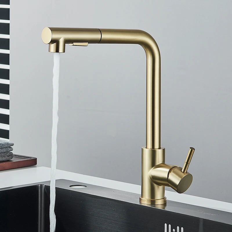 Rozin Flexible Gourmet Kitchen Faucet Black Pull Out 2 Ways Nozzle Faucets 360° Rotation Hot Cold Water Sink Mixer Tap SUS304