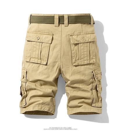 2025 New Summer men's fashionable multi pocket workwear shorts thin casual and fashionable denim multi pocket shorts