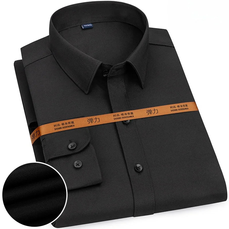 New Men's Solid Color Business Shirt Formal Fashion Thin Classic Basic Casual Slim White Long Sleeve Social Shirt Men Clothes