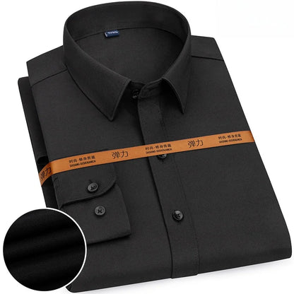 New Men's Solid Color Business Shirt Formal Fashion Thin Classic Basic Casual Slim White Long Sleeve Social Shirt Men Clothes