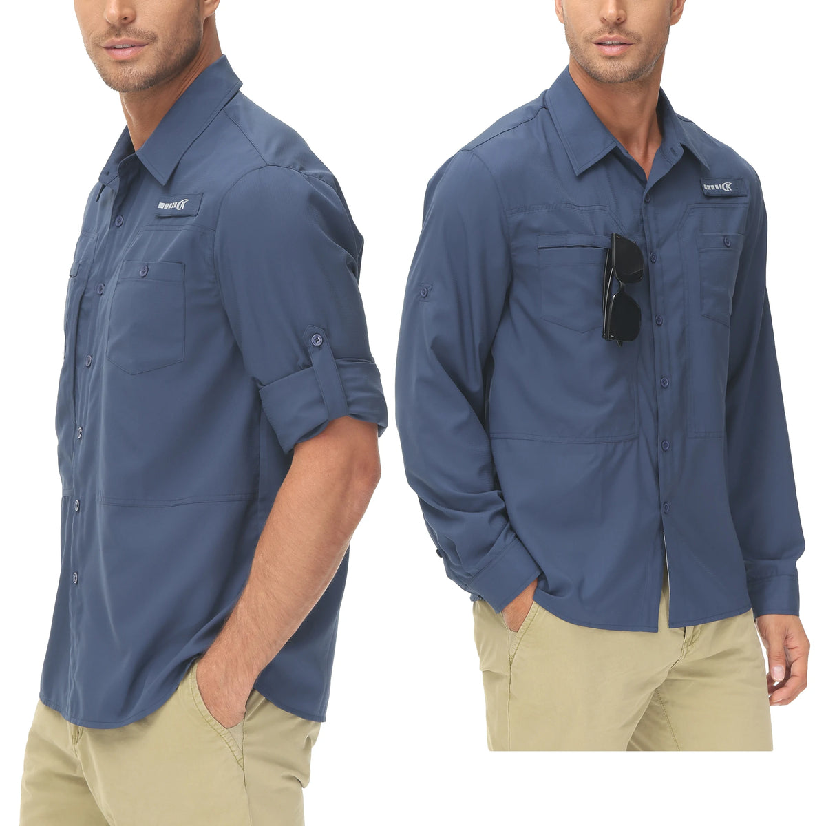Men's Long Sleeve Fishing Shirts UPF 50+ Sun Protection Breathable Lightweight Travel Work Button Down Shirt with Zipper Pocket