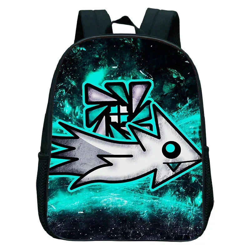 16 Inch Angry Geometry Dash Backpack Boys Girls Bookbag Cartoon Game Kids Kindergarten School Bags Toddler Childcare Backpack