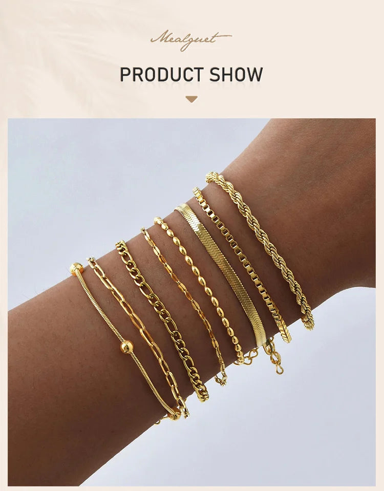 Non Tarnish Stainless Steel Bracelet Gold Plated Stackable for Women, Thin Herringbone Chain Bracelet Waterproof Jewelry Gift